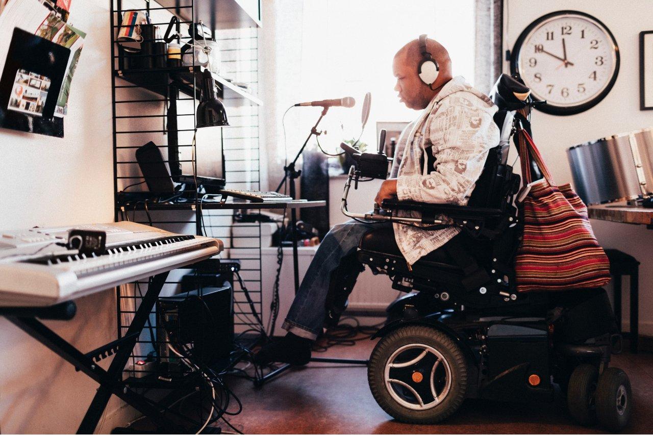 Disabled musician in wheelchair